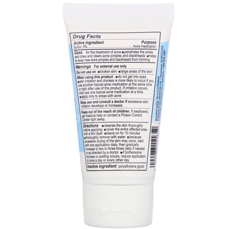 De La Cruz, Ointment, Acne Treatment with 5% Sulfur, Regular Strength, 2.6 oz (74 g)