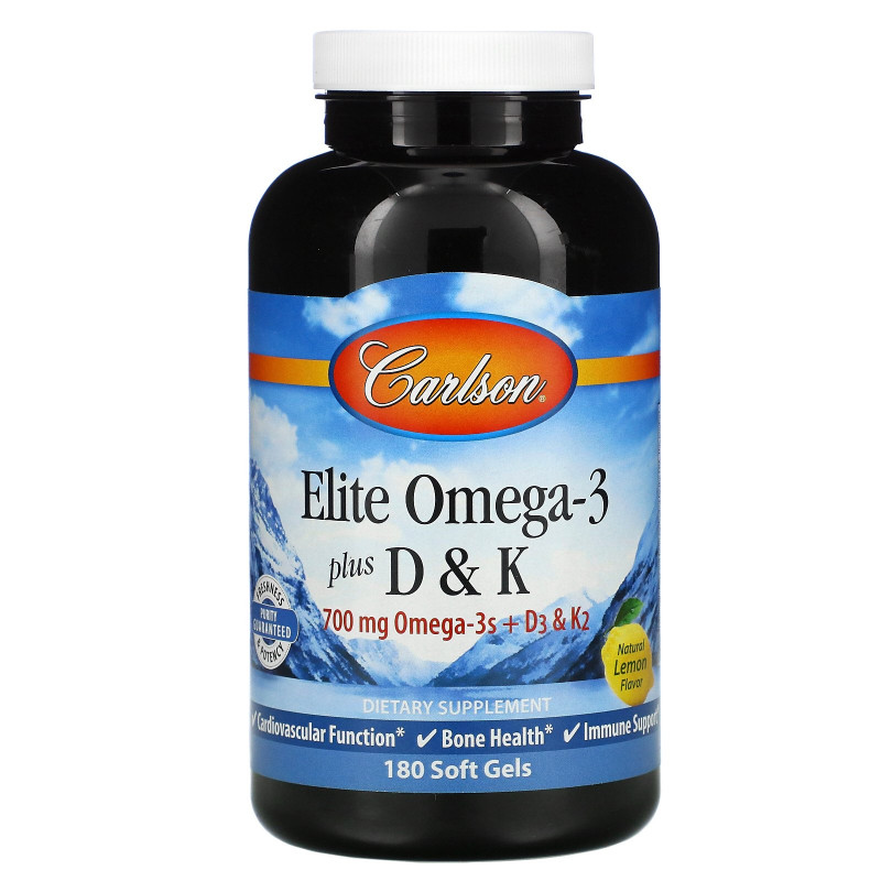 Carlson Labs, Elite with Omega3 plus D3 K2, 700 mg, 180 Soft Gels