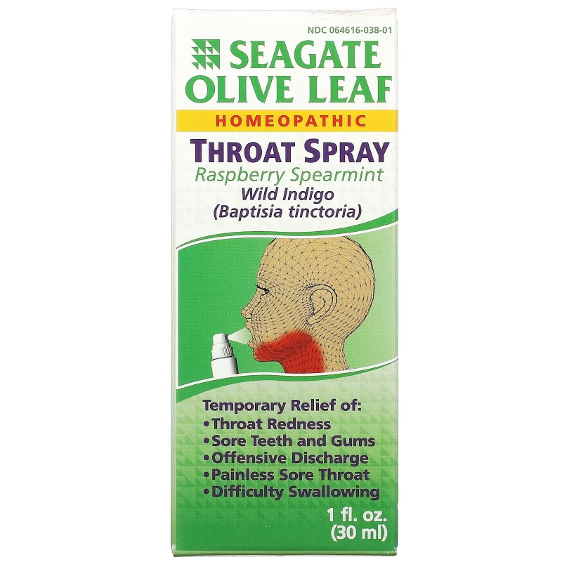 Seagate, Olive Leaf Throat Spray, Raspberry Spearmint, 1 fl oz (30 ml)