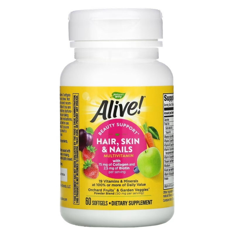 Nature's Way, Alive! Hair, Skin & Nails Multi-Vitamin, Strawberry, 60 Softgels