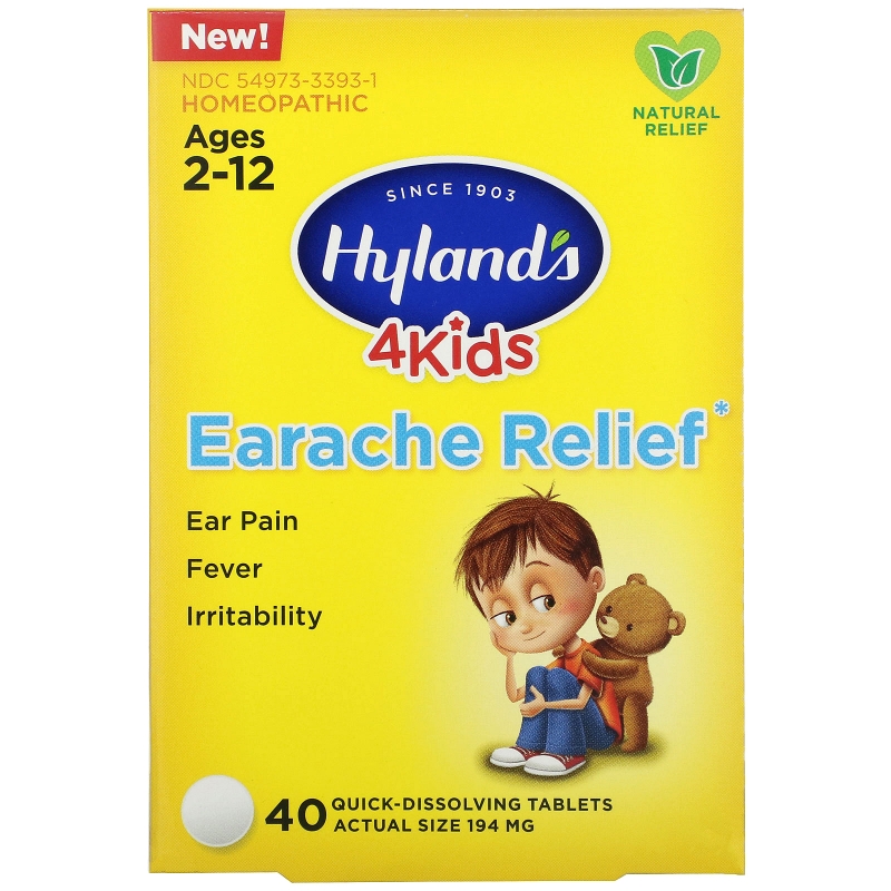 Hyland's, 4 Kids, Earache Relief, Ages 2-12, 40 Quick-Dissolving Tablets