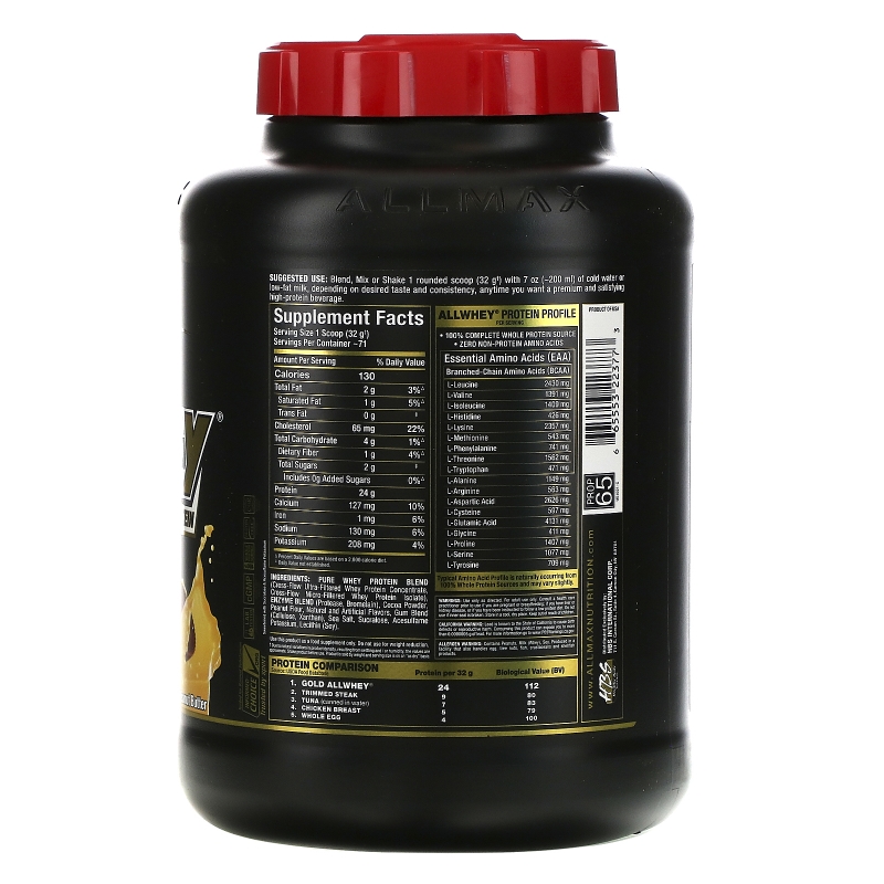 ALLMAX Nutrition, AllWhey Gold, Premium Isolate / Whey Protein Blend, Chocolate Peanut Butter, 5 lbs. (2.27 kg)