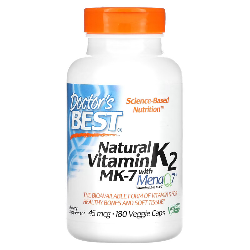 Doctor's Best Натуральный витамин K2 Mena Q7 45 мкг 180 капсул на растительной основе
