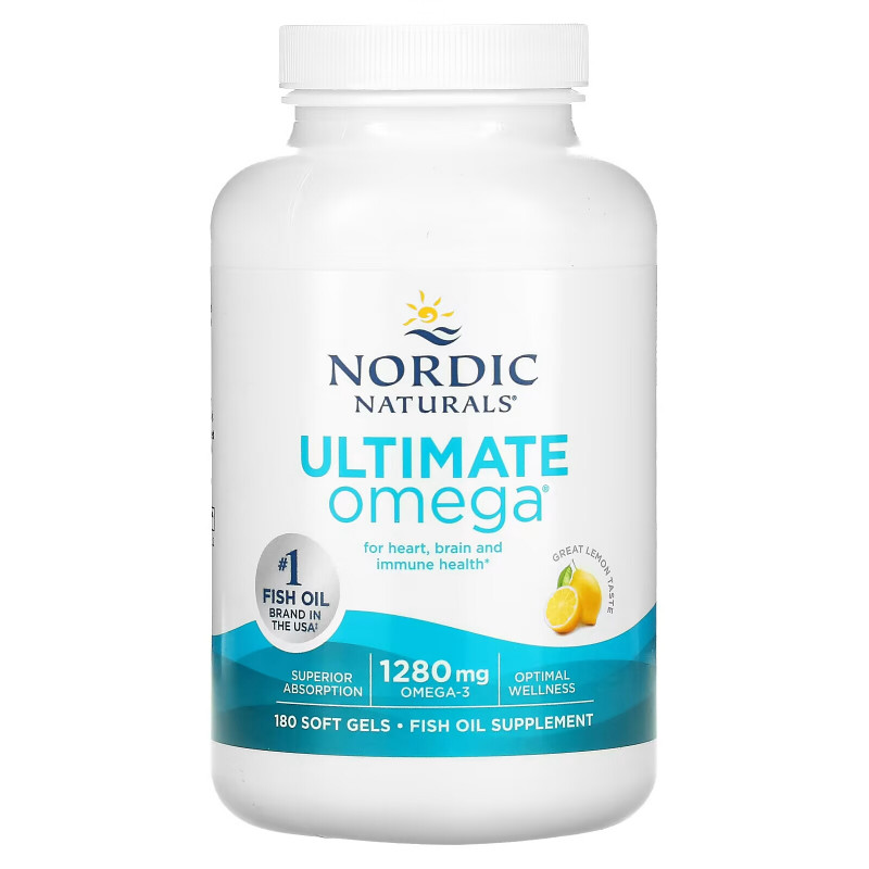 Nordic Naturals, Ultimate Omega, вкус лимона, 1,280 мг, 180 мягких капсул