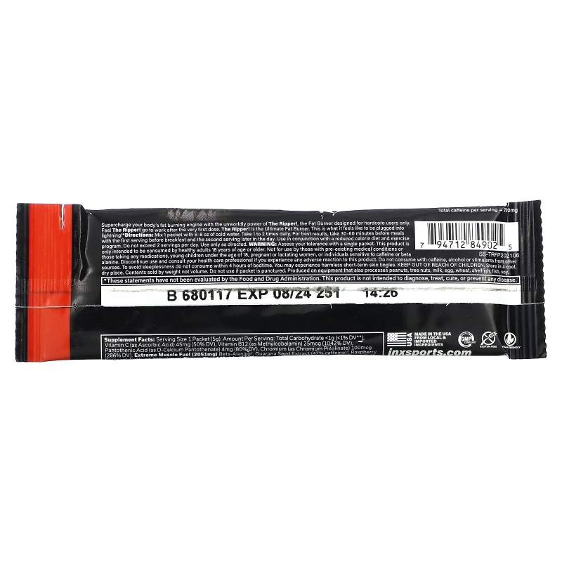 JNX Sports, The Ripper, Fat Burner, Fruit Punch, 1 Stick, 0.18 oz (5 g)