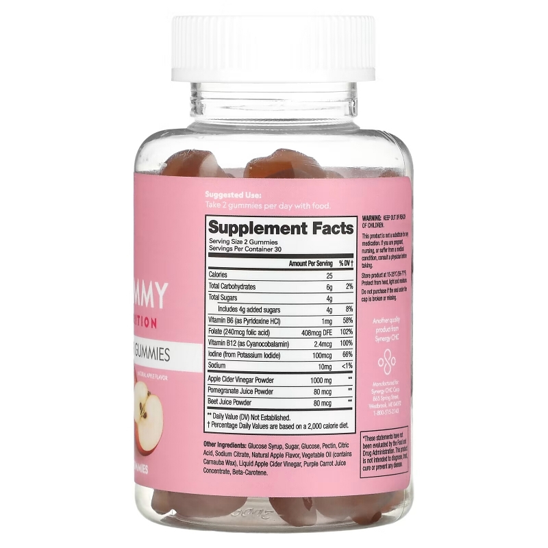 Flat Tummy, Apple Cider Vinegar Gummies, Natural Apple, 1,000 mg, 60 Gummies