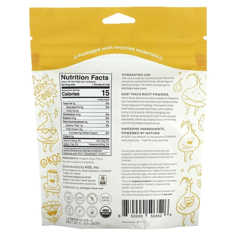 KOS, Organic Maca Root Powder, 6.34 oz (180 g)