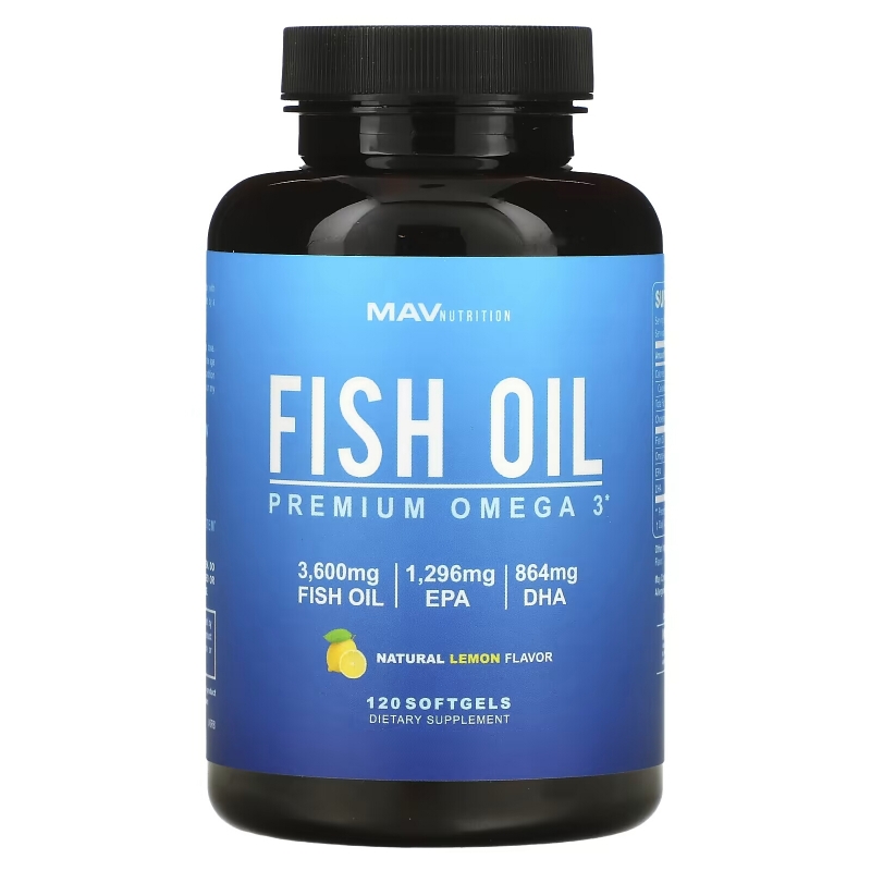 MAV Nutrition, Fish Oil, Premium Omega 3, Natural Lemon, 120 Softgels