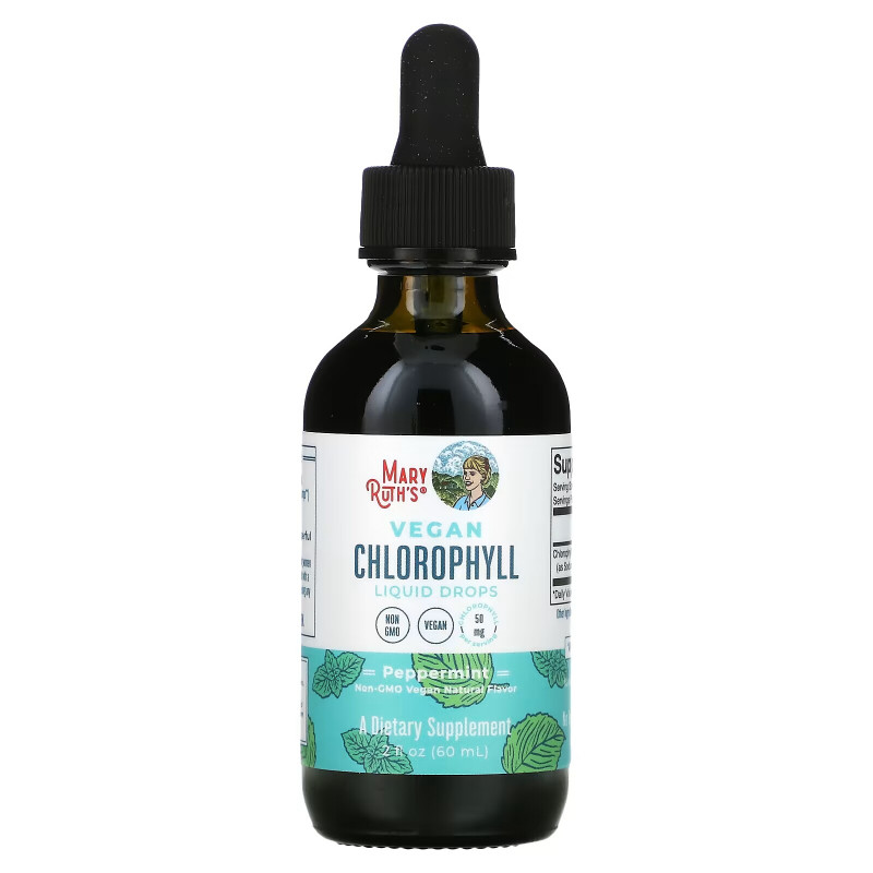 MaryRuth Organics, Vegan Chlorophyll Liquid Drops, перечная мята, 16,6 мг, 60 мл (2 жидк. Унции)