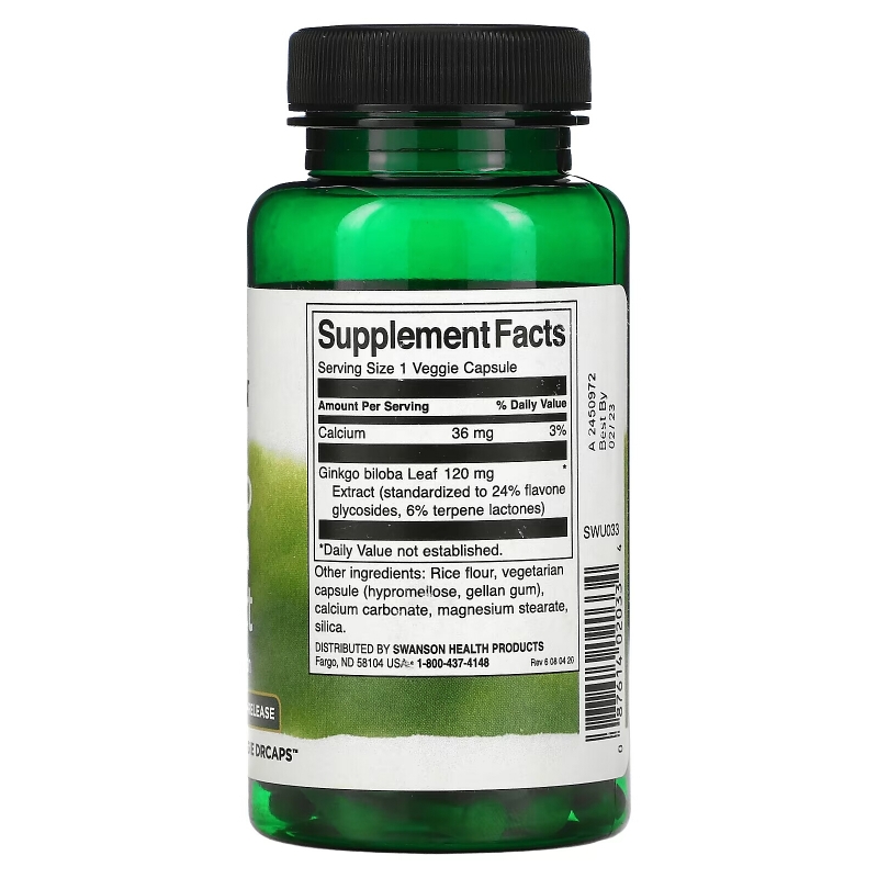 Swanson, Ginkgo Biloba Extract, 120 mg, 100 Veggie DRcaps