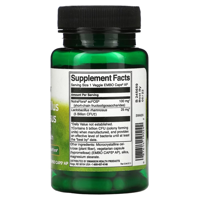 Swanson, Lactobacillus Rhamnosus With FOS, 5 Billion CFU, 60 Veggie Embo Caps