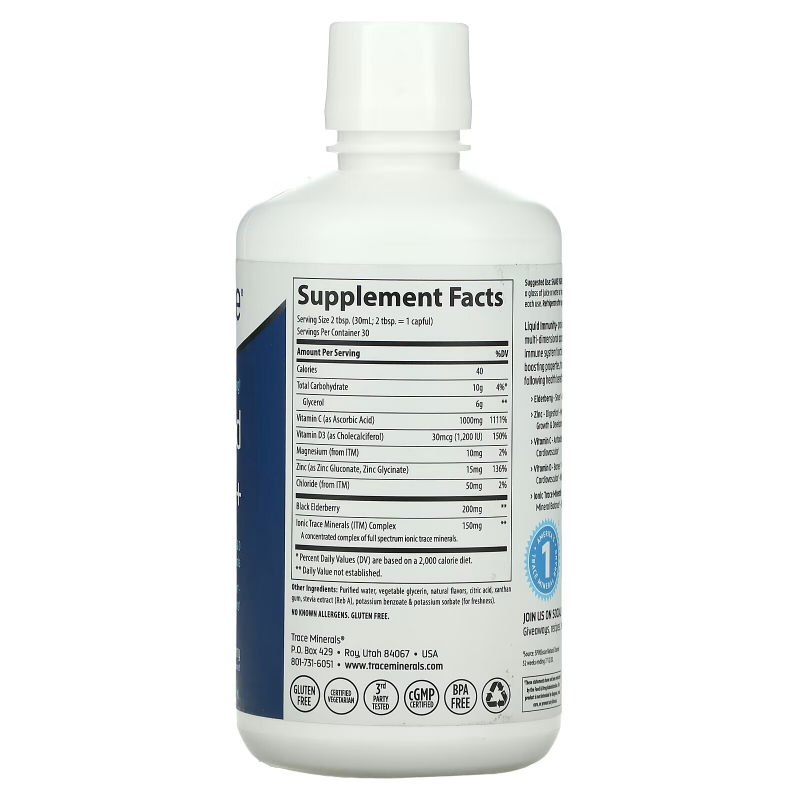 Trace Minerals ®, Fast-Absorbing Liquid Immunity+, Mixed Berry, 30 fl oz (887 ml)