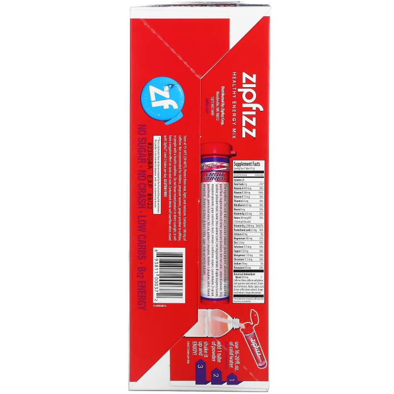 Zipfizz, Healthy Sports Energy Mix with Vitamin B12, Fruit Punch, 20 Tubes, 0.39 oz (11 g) Each