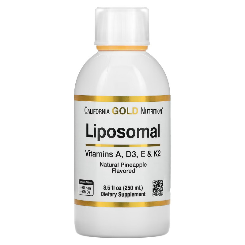 California Gold Nutrition, Liposomal Vitamin A, D3, E & K2, Pineapple Flavor, 8.5 fl oz (250 ml)